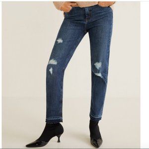 Mango High Waist Straight Leg Distressed Jeans 24